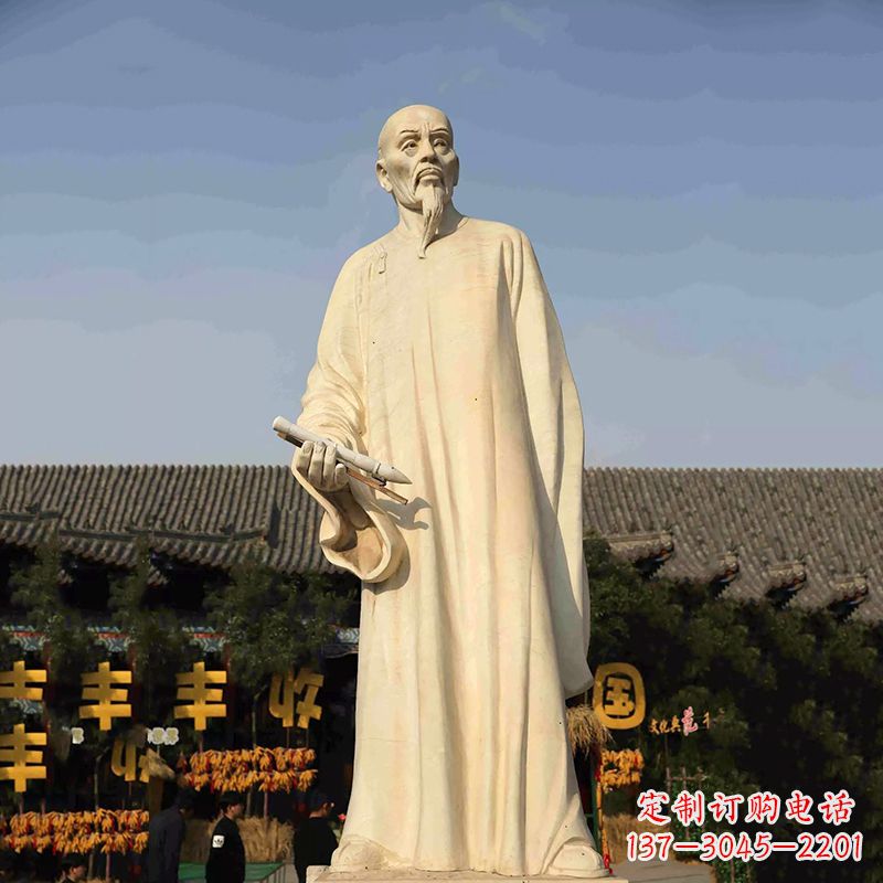 山西清代书画家郑板桥石雕塑-中国历史名人汉白玉雕像