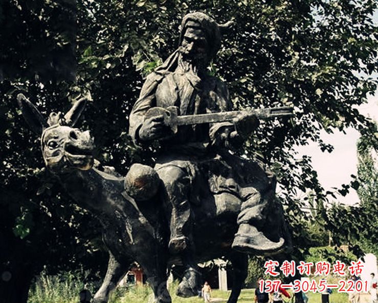 山西阿凡提和小毛驴公园景观铜雕