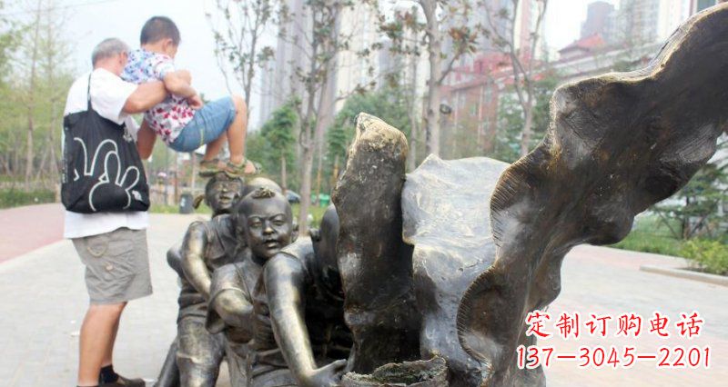 山西拔萝卜的儿童小区景观铜雕