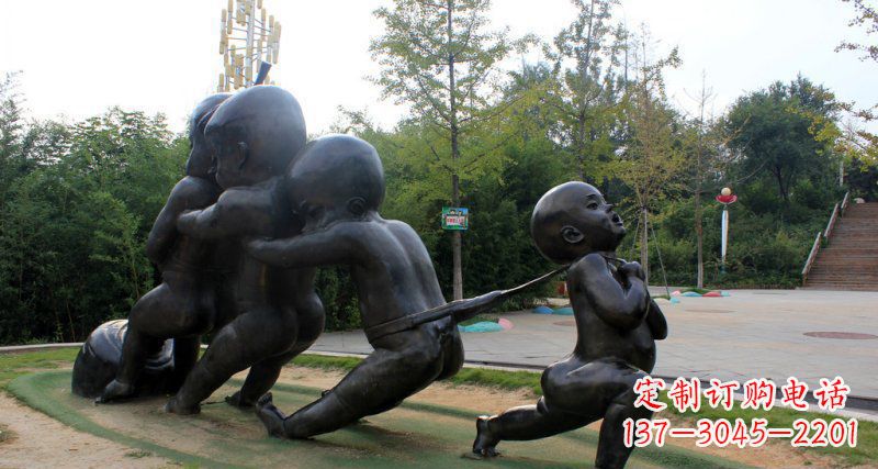 山西拔萝卜的小孩街边景观铜雕