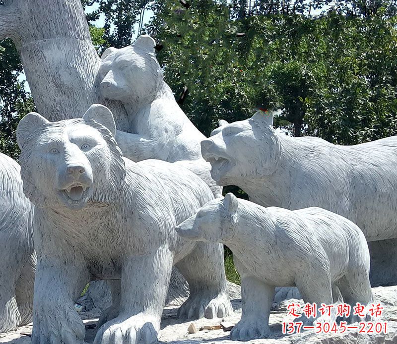 山西优雅神秘的北极熊石雕大理石动物雕塑