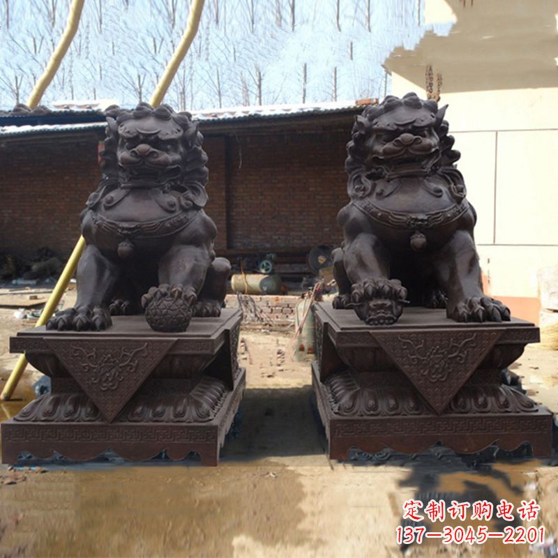 山西北京狮子铜雕塑-企业商场看门辟邪招财神兽