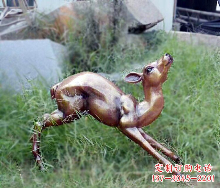 山西奔跑的小鹿公园玻璃钢仿铜动物摆件
