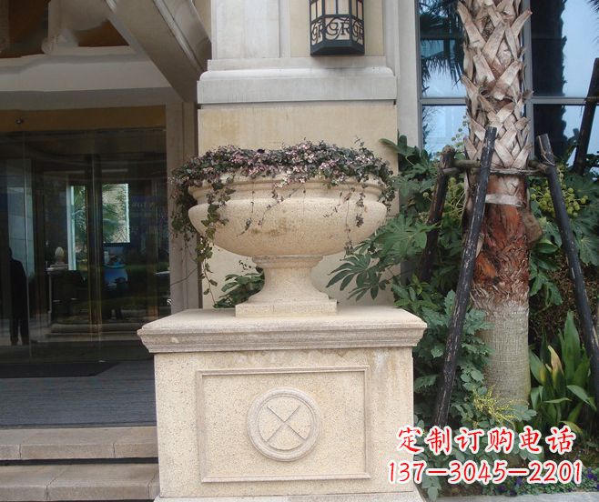 山西别墅景观大理石花盆石雕 (6)