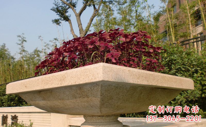 山西别墅景观大理石花盆石雕_1