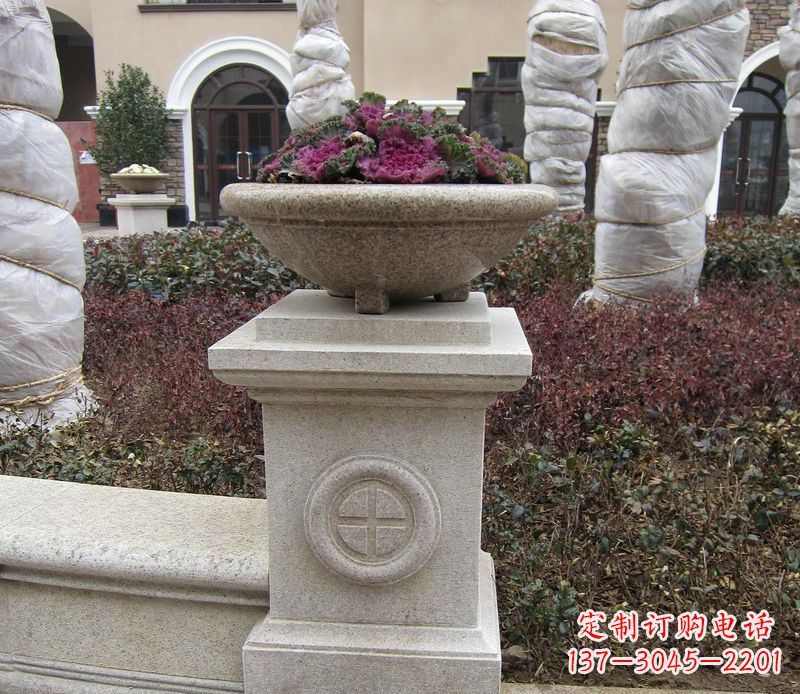 山西别墅景观大理石花盆石雕_2
