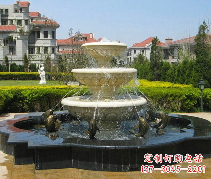 山西别墅景观多层鲤鱼喷泉石雕