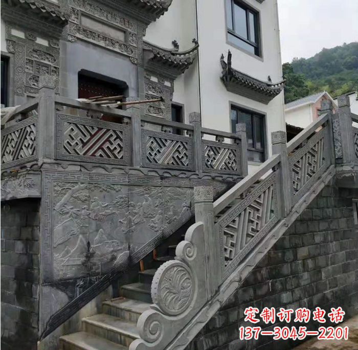 山西别墅景观仿古石雕栏板_2