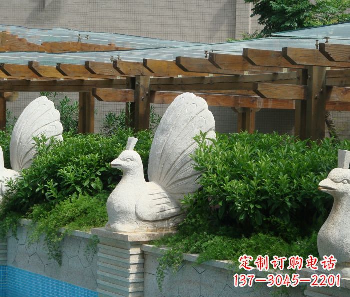 山西别墅景观孔雀喷泉石雕