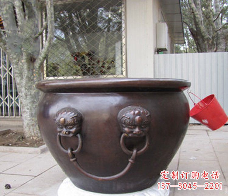 山西招财进宝水缸铜雕塑摆件