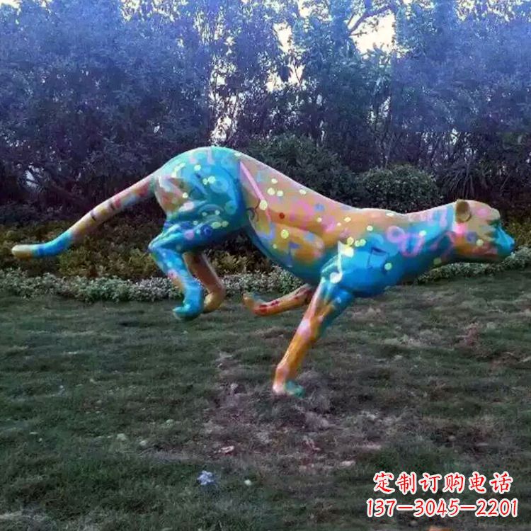 山西玻璃钢彩绘豹子雕塑艺术精美动物摆件