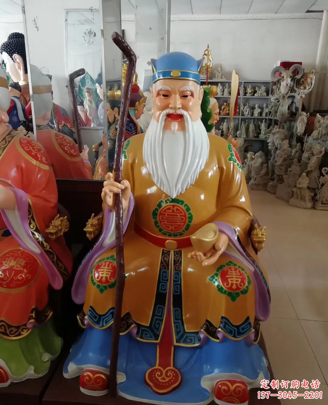 山西玻璃钢彩绘土地公神像精美的艺术品