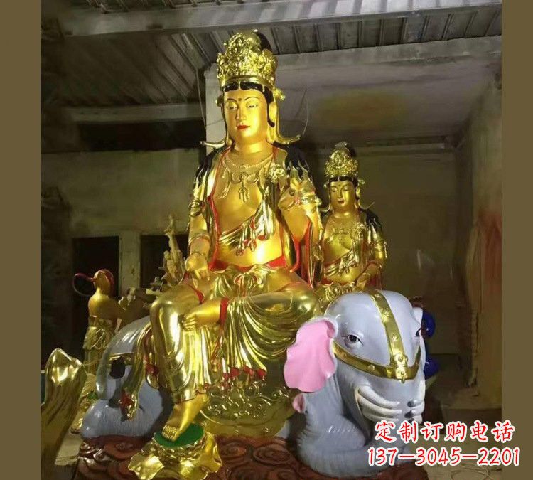 山西玻璃钢乘大象的普贤菩萨雕塑
