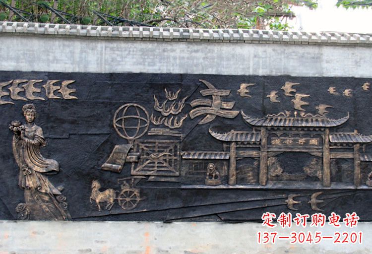 山西玻璃钢仿铜“汉牡丹图”浮雕墙壁画
