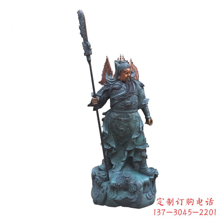 山西玻璃钢仿铜彩绘关公像精美雕塑艺术品