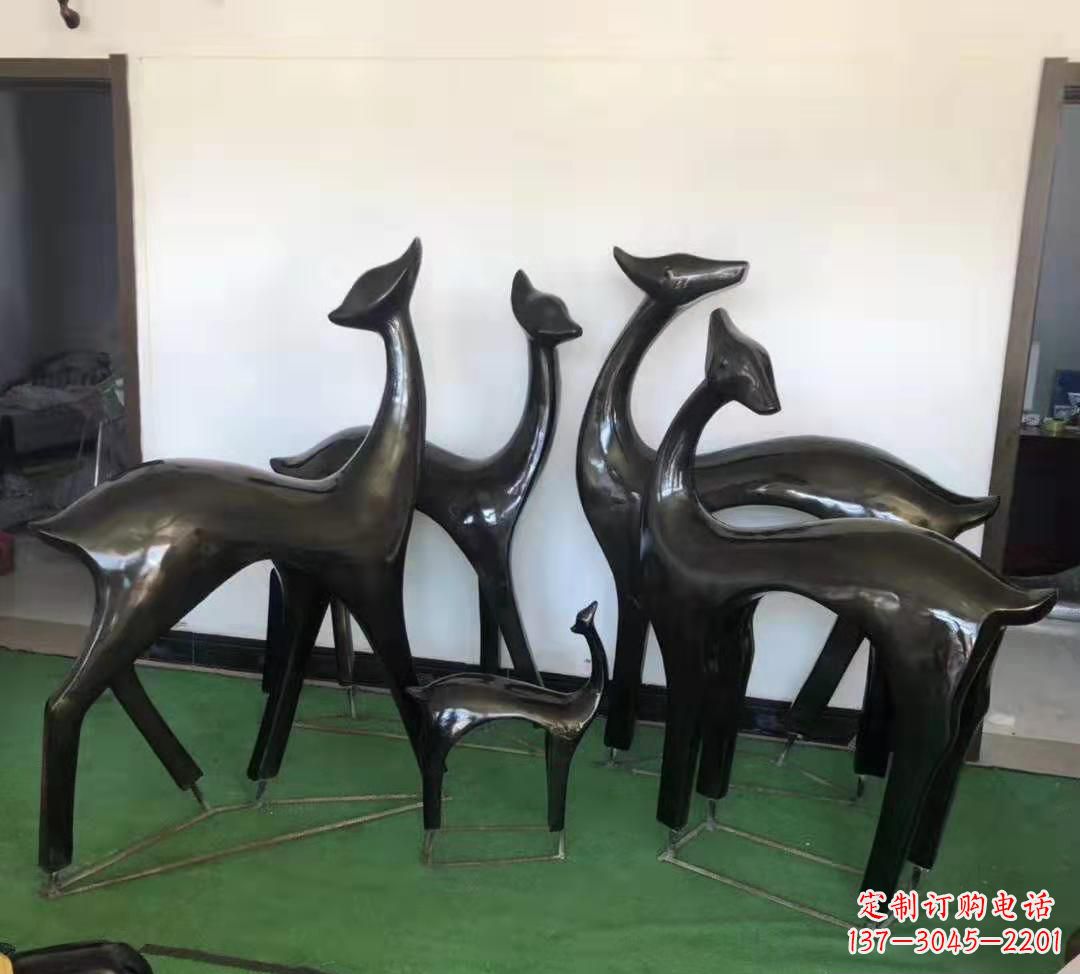山西玻璃钢仿铜抽象小鹿雕塑庭院景观摆件