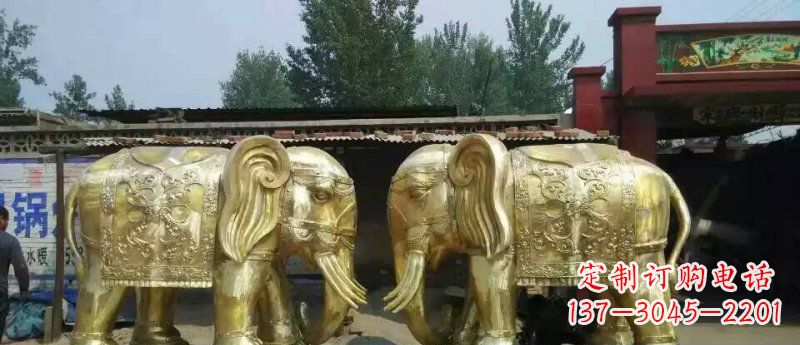 山西玻璃钢仿铜大象公园动物雕塑