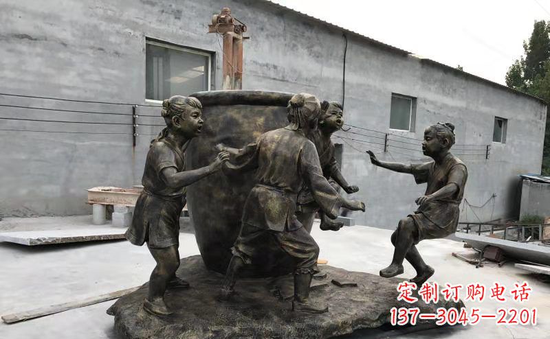 山西玻璃钢仿铜古代寓言故事司马光砸缸雕塑