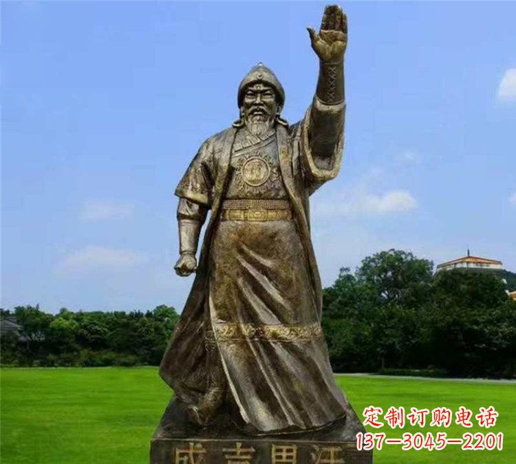 山西玻璃钢仿铜挥手的成吉思汗雕塑