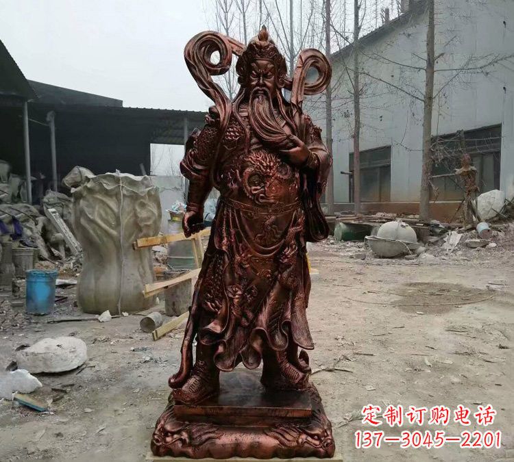 山西玻璃钢仿铜捋须关公雕塑