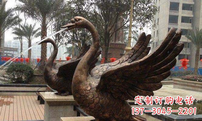 山西玻璃钢仿铜天鹅喷泉小区动物雕塑