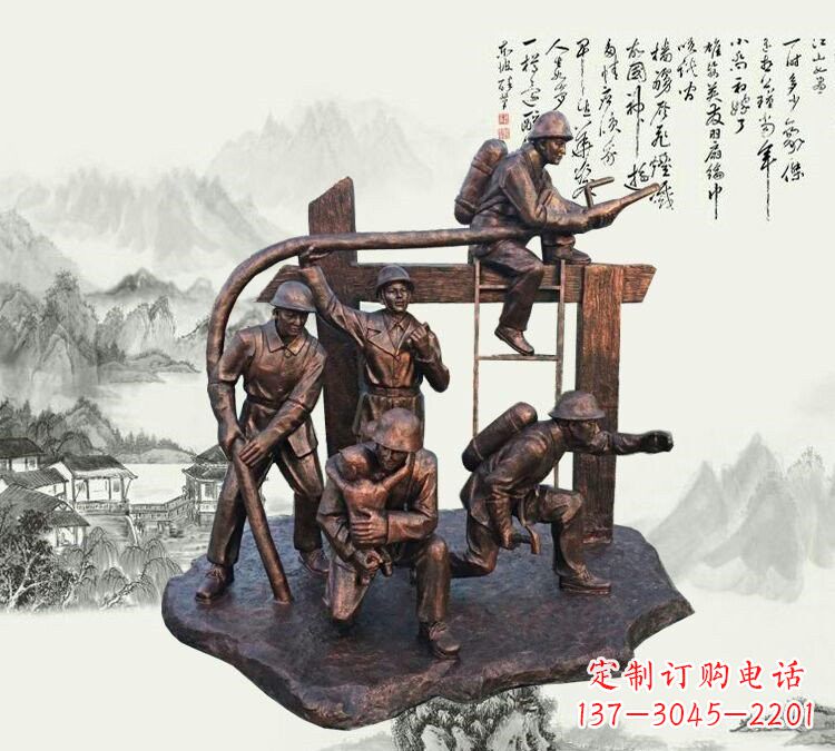 山西玻璃钢仿铜消防员雕塑传承英雄豪情
