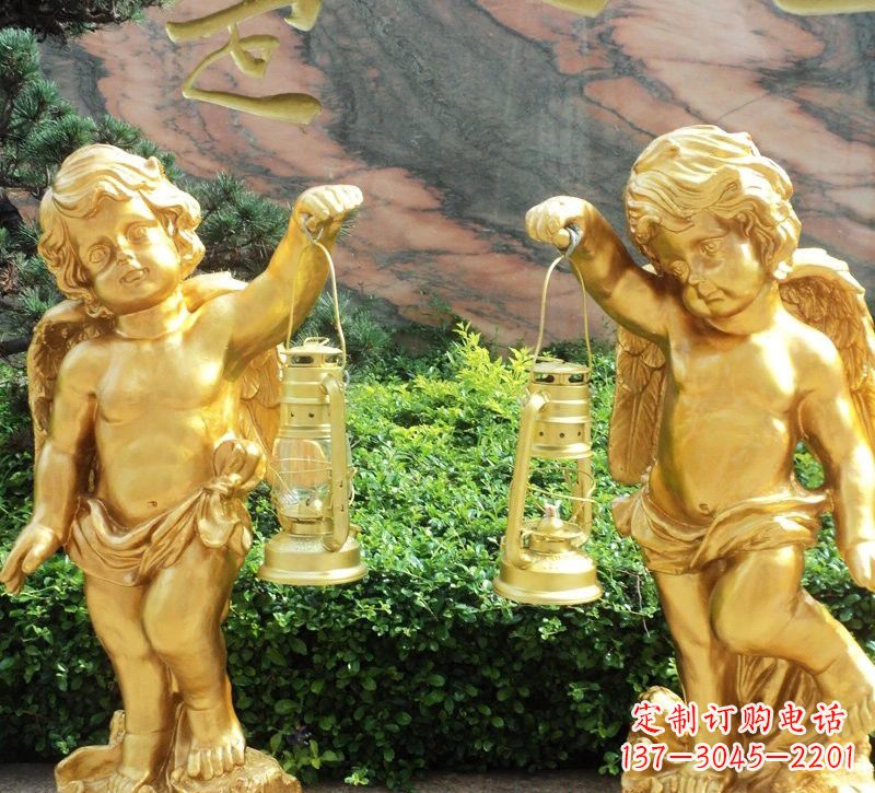 山西玻璃钢仿铜小天使路灯陪伴你安全回家