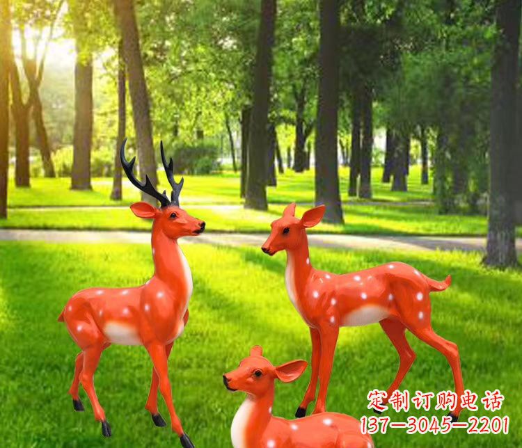 山西玻璃钢仿真小鹿雕塑 公园动物摆件