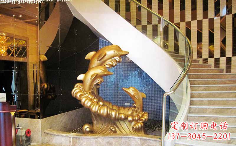山西玻璃钢海豚仿铜动物雕塑