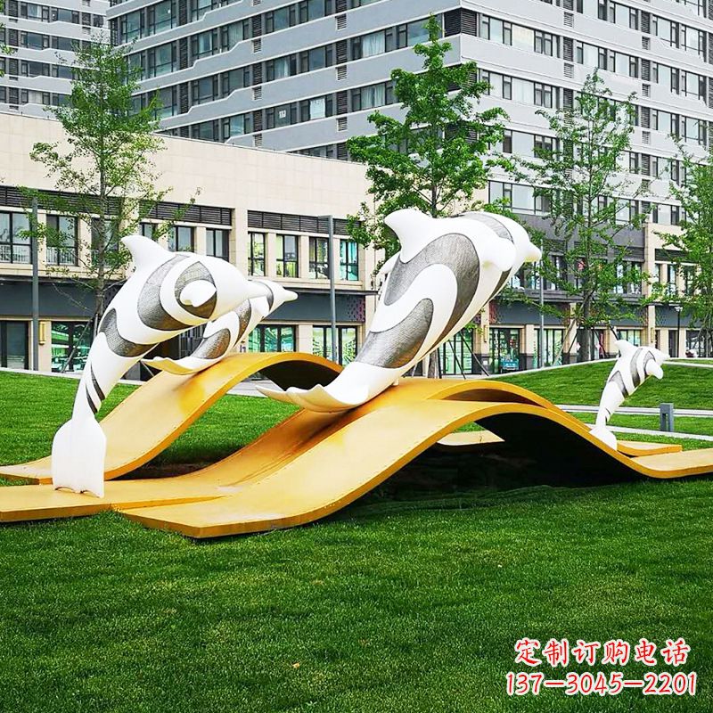 山西玻璃钢海豚景观雕塑精致的城市动物雕塑