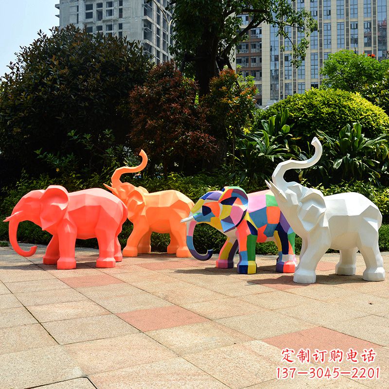 山西玻璃钢金色大象雕塑-商场游乐场抽象小象美陈