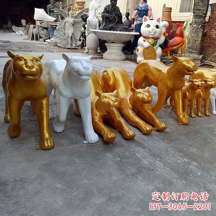 山西玻璃钢金钱豹雕塑-商场美陈动物雕塑摆件可改色改图案