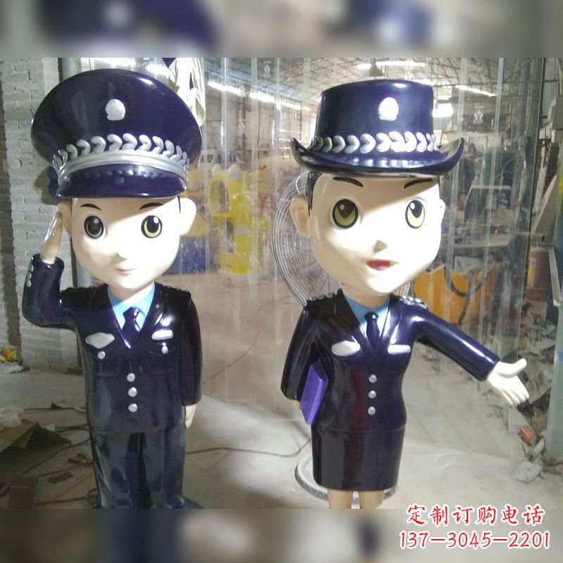 山西玻璃钢卡通警察雕塑