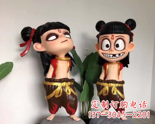 山西玻璃钢卡通哪吒雕塑