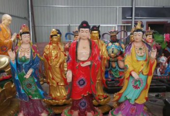 山西玻璃钢佛像彩绘西方三圣雕塑