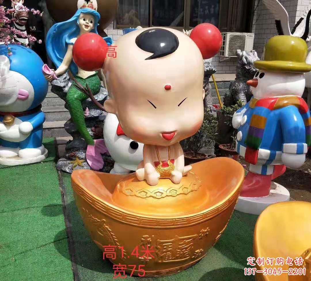 山西玻璃钢元宝娃娃雕塑招财进宝