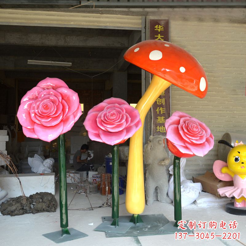 山西玫瑰之美玻璃钢玫瑰雕塑