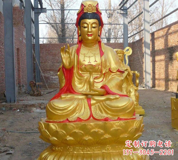 山西玻璃钢漆金观音菩萨雕塑