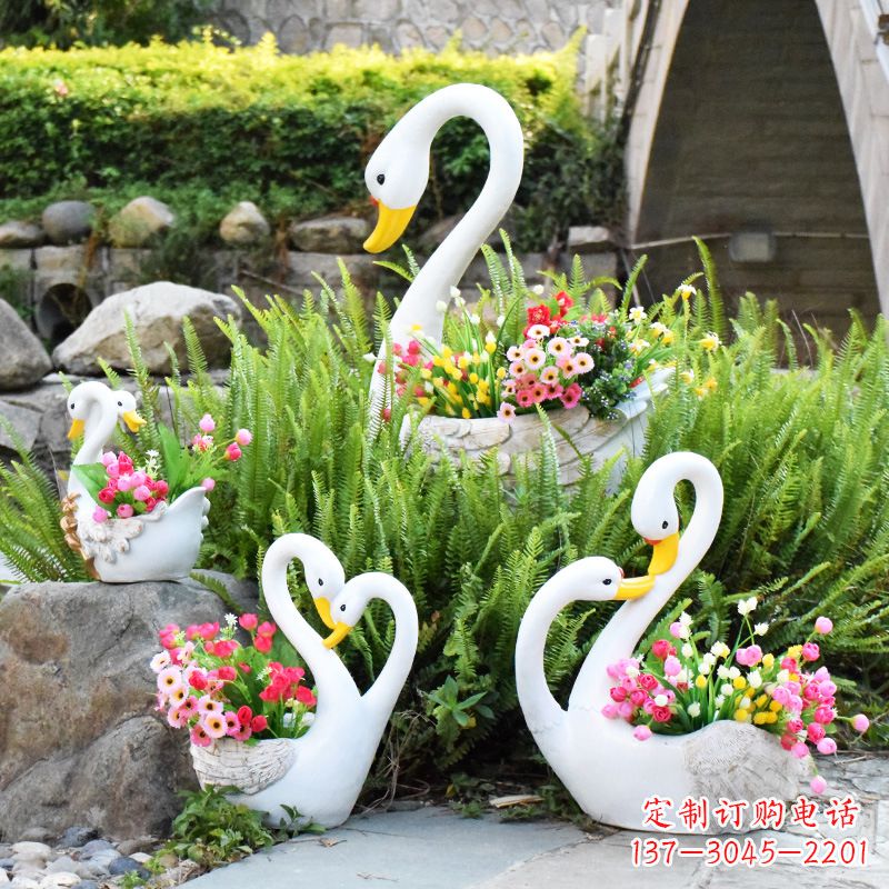 山西玻璃钢天鹅花盆雕塑