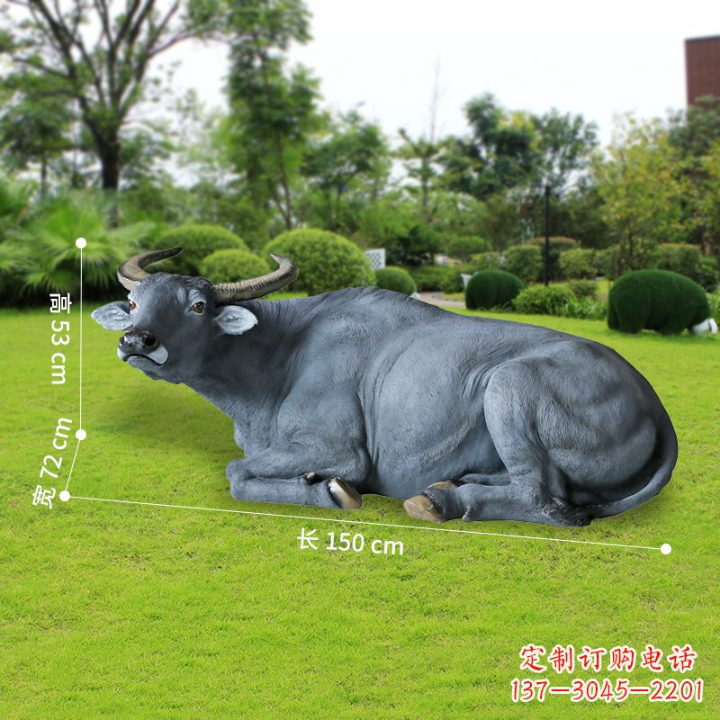 山西玻璃钢卧姿水牛雕塑——给人以宁静自然的感受