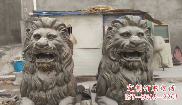 山西玻璃钢西洋趴狮仿铜动物雕塑