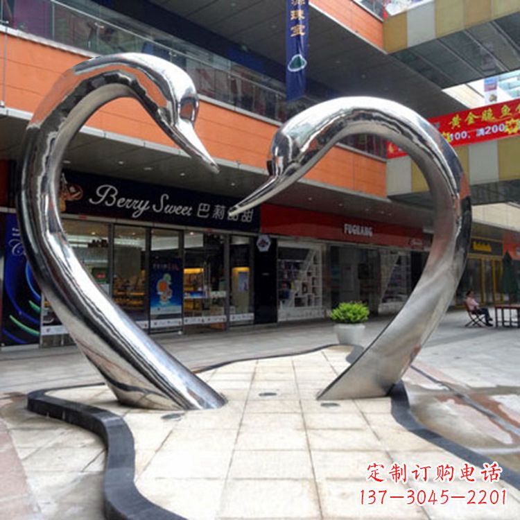 山西不锈钢爱心天鹅情侣雕塑——抽象动物景观的精美礼赞