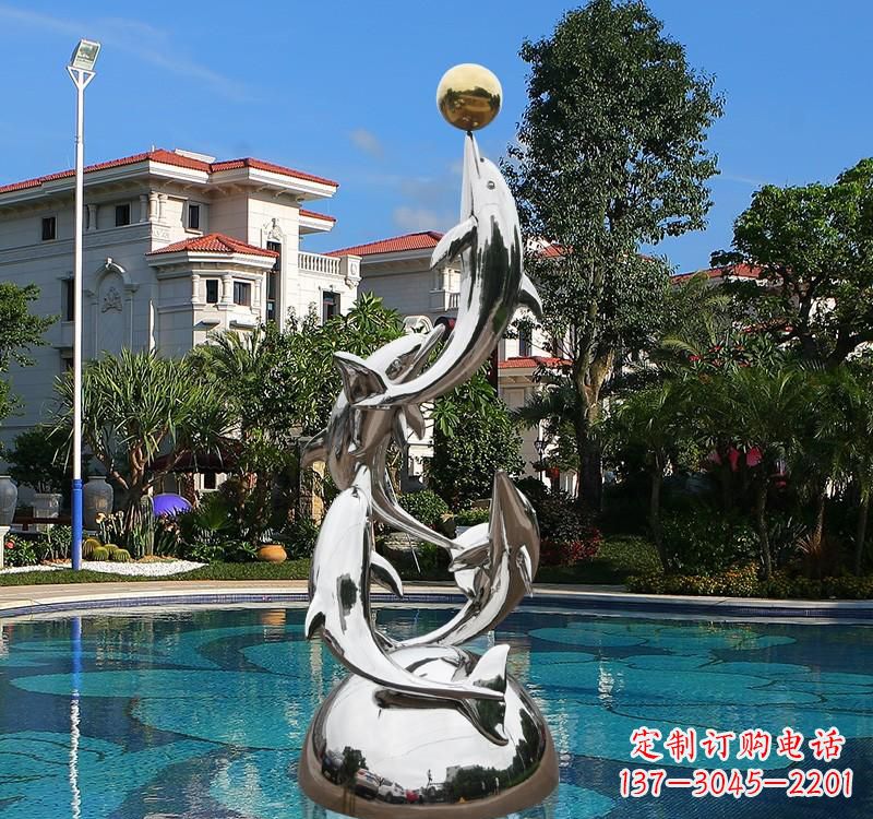 山西不锈钢别墅海豚雕塑