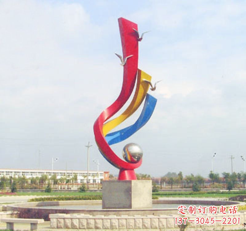 山西不锈钢彩色海鸥海浪雕塑——美丽传承