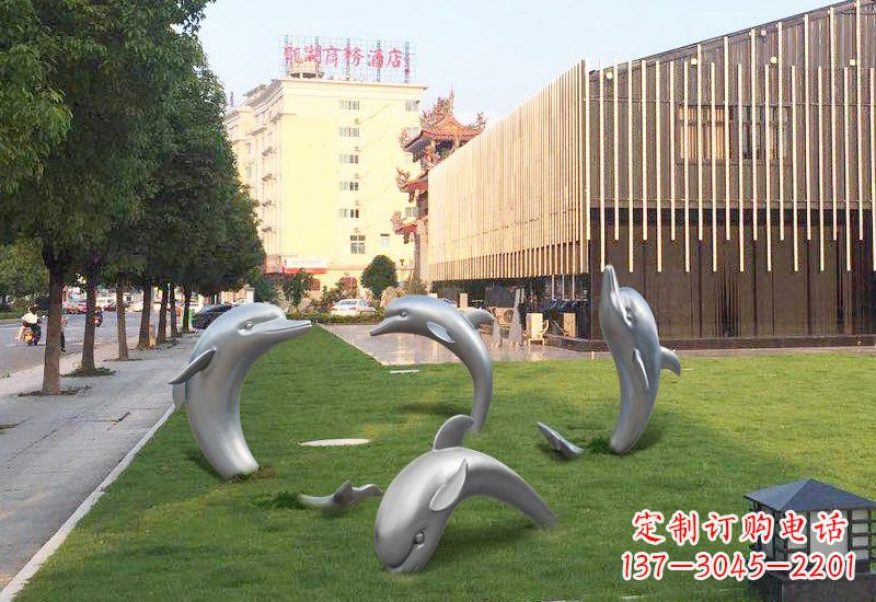 山西不锈钢草地海豚雕塑