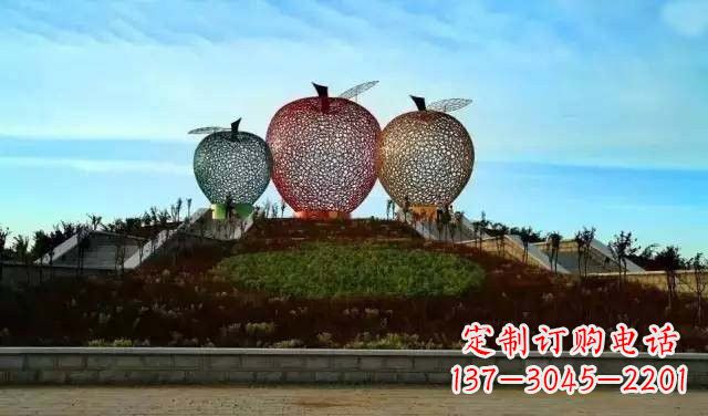 山西不锈钢城市彩色镂空苹果雕塑