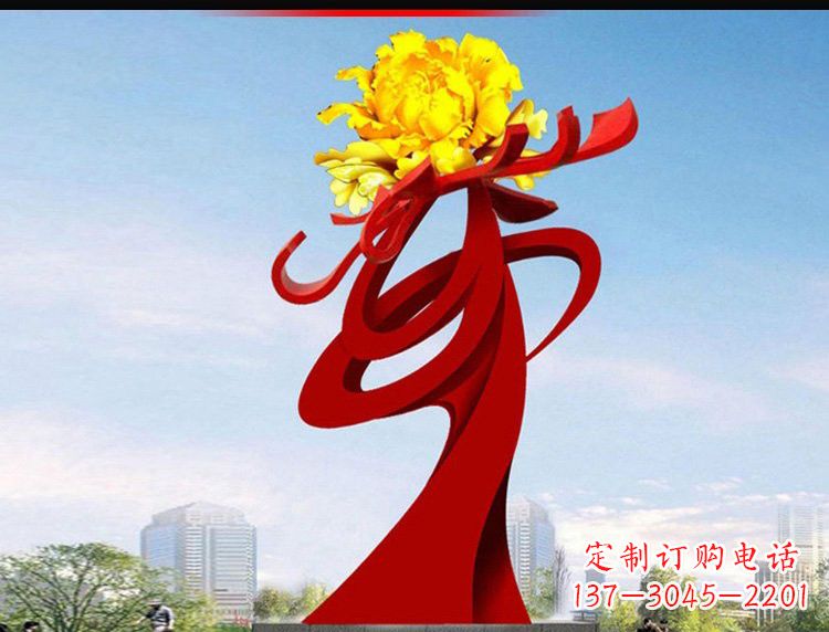 山西不锈钢城市大型牡丹花雕塑