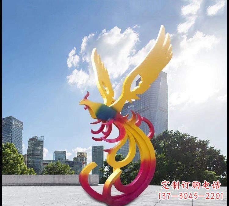 山西绚丽多彩的不锈钢凤凰雕塑