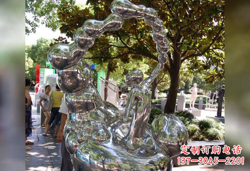 山西不锈钢抽象吹泡泡的儿童雕塑