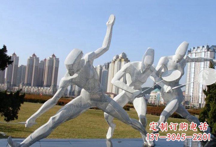 山西不锈钢抽象打羽毛球人物雕塑